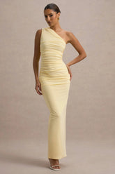 Dalarie | Pale Lemon One-Shoulder Gathered Maxi Dress