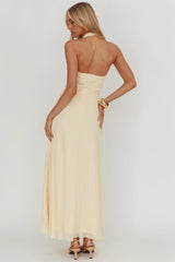 Azure Sun Halterneck Drop Waist Maxi Dress Yellow