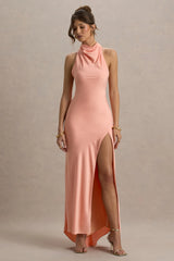 Priero | Peach Cowl Halter-Neck Open Back Maxi Dress