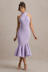 Valletta | Lilac Halter-Neck Ruffle-Trim Midi Dress