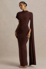 Tropic | Brown High-Neck Maxi With Long Cape Sleeve