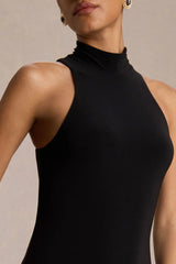 Tasmin | Black High-Neck Maxi Dress With Drop-Waist