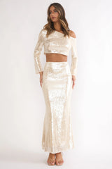 Crystalline Sequin Maxi Skirt Champagne