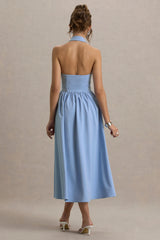 Samsara | Light Blue Plunge-Neck Collared Midi Dress