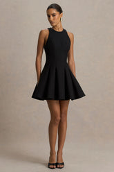 Leilani | Black High-Neck Mini Dress With Ruffling Detail