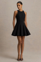 Leilani | Black High-Neck Mini Dress With Ruffling Detail