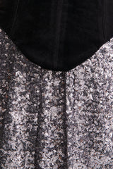 Aeris | Black Velvet And Silver Sequin Plunge-Neck Maxi Dress