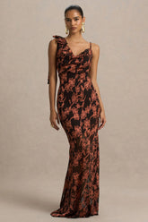 Mar | Black And Rust Cowl-Neckline Maxi Dress