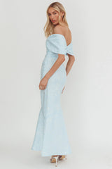 Fairytales Off-Shoulder Jacquard Maxi Dress Blue