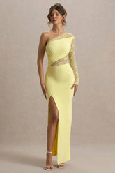 Moonlight | Lemon Asymmetric Maxi Dress With Lace Detailing