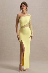 Moonlight | Lemon Asymmetric Maxi Dress With Lace Detailing