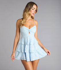 Glitter Kiss Lace Ruffle Mini Dress