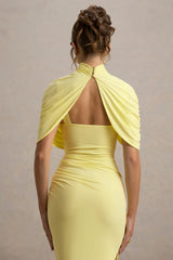 Enchant | Lemon Asymmetric Twisted Cape Midi Dress