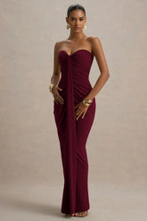Ali | Burgundy Sweetheart Ruched Wrap Maxi Dress