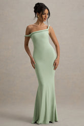 Lita | Light Green Twisted Asymmetric Maxi Dress