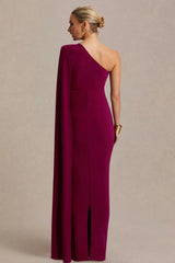 Amaryllis | Berry Maternity One Shoulder Maxi Dress with Cape Sleeve