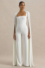 Zara | White Square-Neck Jumpsuit With Cape Sleeves
