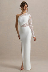 Moonlight | White Asymmetric Maxi Dress With Lace Detailing