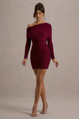 Zhara | Burgundy Ruched One-Shoulder Bodycon Mini Dress