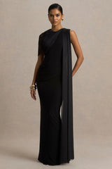 Brenda | Black Maxi Dress Mesh Cape And Sash