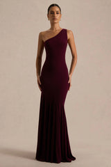 Zya | Dark Plum Asymmetric-Neck Fishtail Maxi Dress