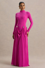 Caprice | Hot Pink High-Neck Maxi Dress With Embellished Details