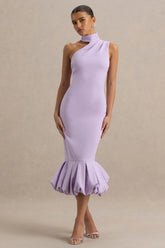Sabine | Lilac One-Shoulder Ruffle-Trim Midi Dress