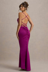 Gia | Dark Pink Satin Cowl-Neck Maxi Dress