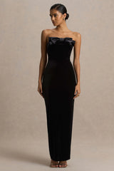 Illusion | Black Velvet Bandeau Maxi Dress With Bow Detail