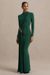 Zadie | Teal High-Neck Maxi Dress With Gathered-Detail