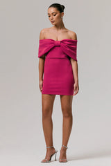 Sadie | Hot Pink Bow Bardot Mini Dress