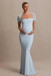 Dome | Powder Blue Square-Neck Mesh-Sleeve Maternity Maxi Dress