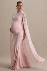 Currant | Pink High-Neck Maternity Maxi Dress With Cape