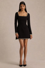 Caia | Black Embellished Square-Neck Mini Dress