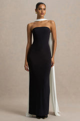 Kelilah | Black And White Bandeau Maxi Dress With Cape