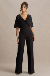 Vivid | Black Plunge-Neck Jumpsuit With Bow-Detail