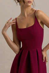 Bambina | Burgundy Scoop-Neck Pleated Maxi Dress