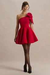 Prosperity | Red Asymmetric-Neck Mini Dress With Bow Detail