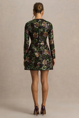 Moonlit | Winter Floral Mesh And Sequin Crew-Neck Mini Dress