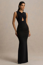 Kendall | Black High-Neck Wrapped Maxi Dress With Chest Cut-Out