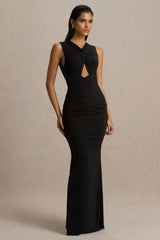 Kendall | Black High-Neck Wrapped Maxi Dress With Chest Cut-Out