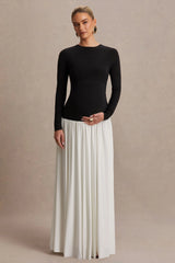 Monroe | Black And White Crew-Neck Maxi Dress With Drop-Waist