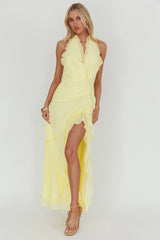 Enticing Halterneck Frill Maxi Dress Yellow
