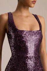 High Life | Plum Sequin Square-Neck Maxi Dress With Front-High Split