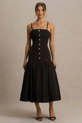 Briella | Black Bandeau Maxi Dress With Gold-Button Detailing