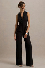 Trixie | Black Plunge-Neck Tailored Jumpsuit
