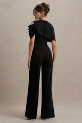 My Destiny | Black Asymmetric Draped Jumpsuit
