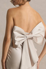 Talulla | Champagne Satin Bandeau Maxi Dress With Ruffled Detail