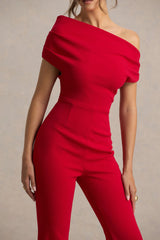 Alexandra | Red Asymmetric Draped Jumpsuit