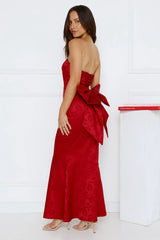 Symphony Of Silk Satin Strapless Maxi Dress Red